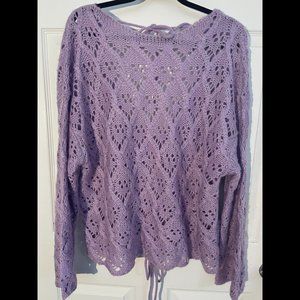 Lavender Crochet Open/Lace up Back Sweater OS Plus